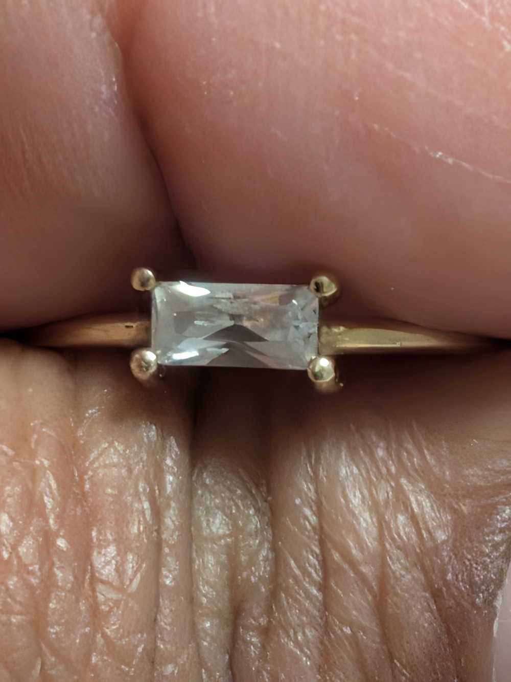 Solid 10K Yellow Gold Dainty Baguette Gemstone Ring - 417 Stamped
